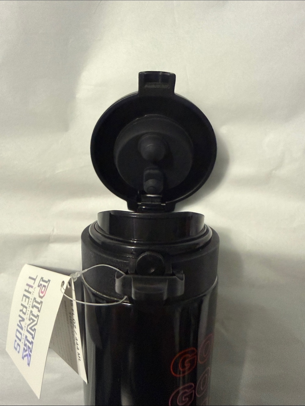 PINK Victoria Secret “Good Vibes” Black Thermos (15 oz.) NWT - Picture 7 of 8